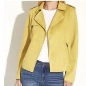 Women's L Mustard Yellow Philosophy Open Front Faux Suede Moto Jacket